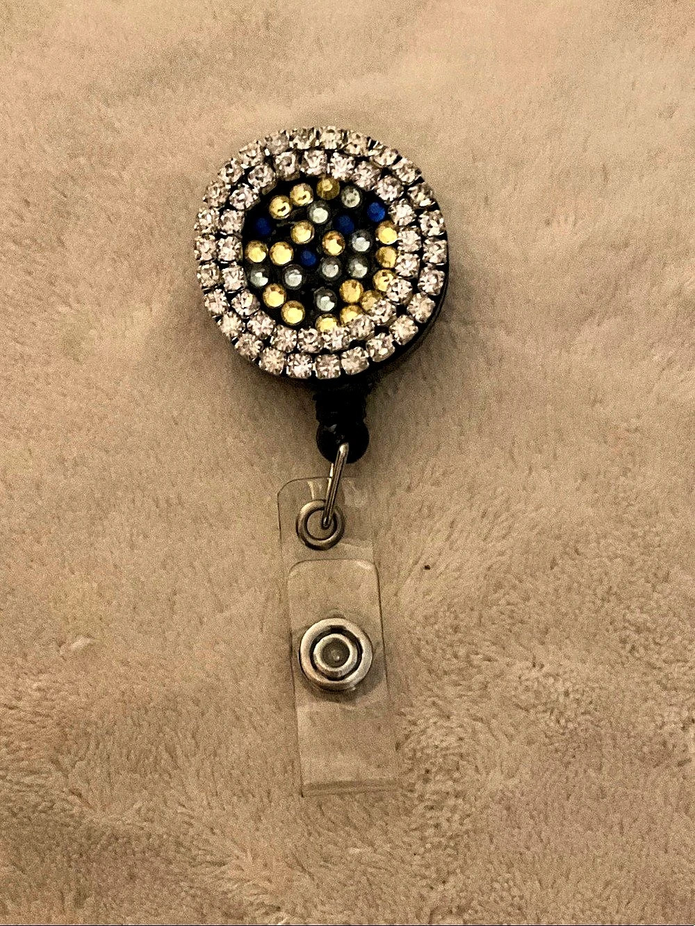 Decorative retractable badge reel Rhinestone Badge Reel in Black & Multicolor